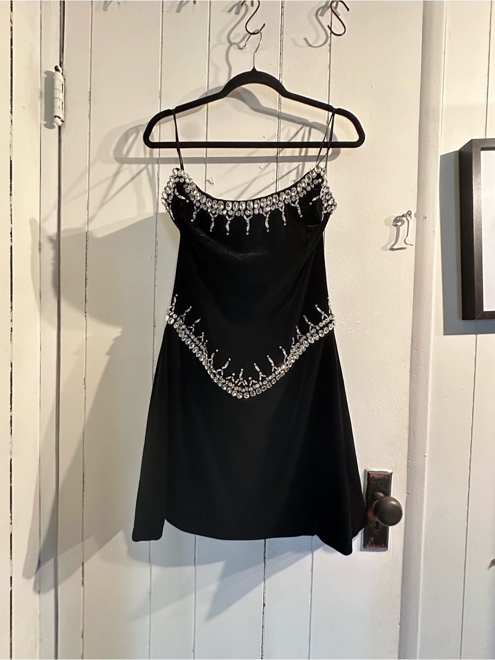 AKIA NWT Black VELVET Embellished Strapless Dress